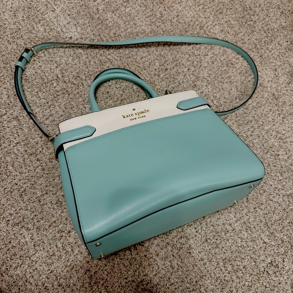 kate spade teal and white satchel